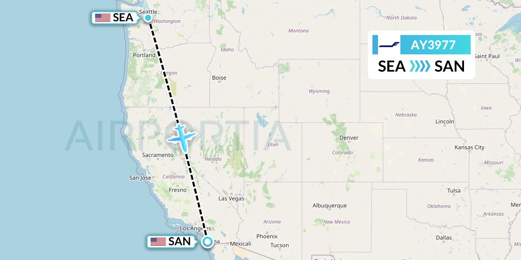 AY3977 Finnair Flight Map: Seattle to San Diego