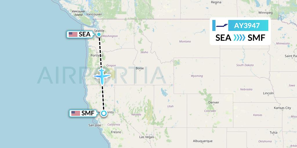 AY3947 Finnair Flight Map: Seattle to Sacramento