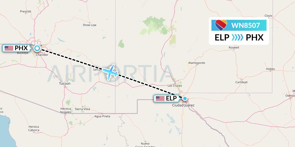 WN8507 Southwest Airlines Flight Map: El Paso to Phoenix