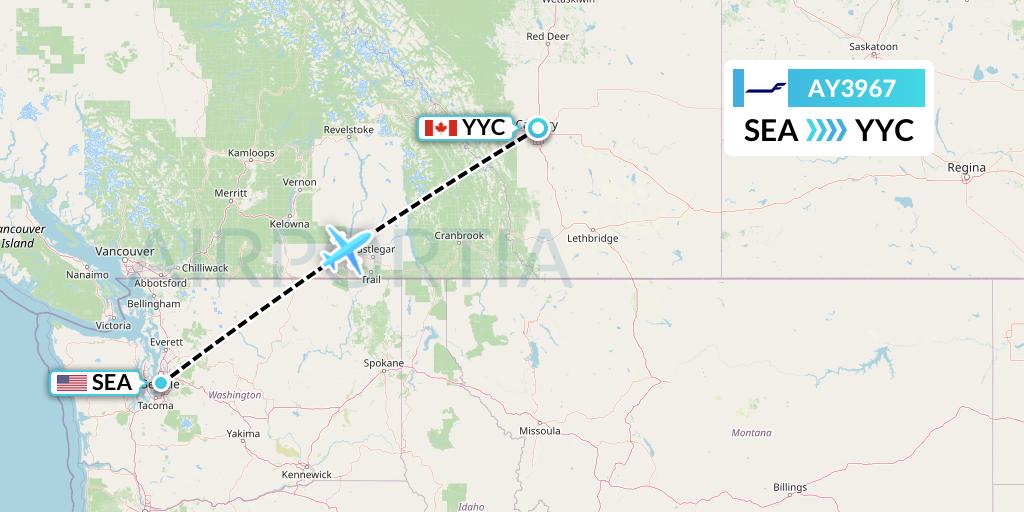 AY3967 Finnair Flight Map: Seattle to Calgary