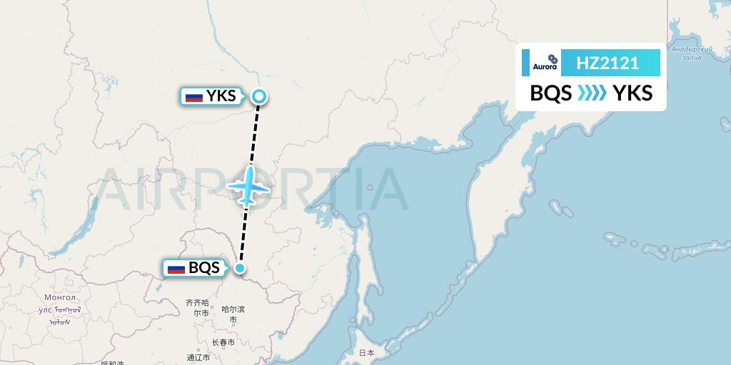 HZ2121 Aurora Flight Map: Blagoveshchensk to Yakutsk