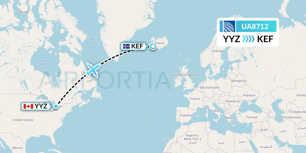 UA8712 United Airlines Flight Map: Toronto to Reykjavik