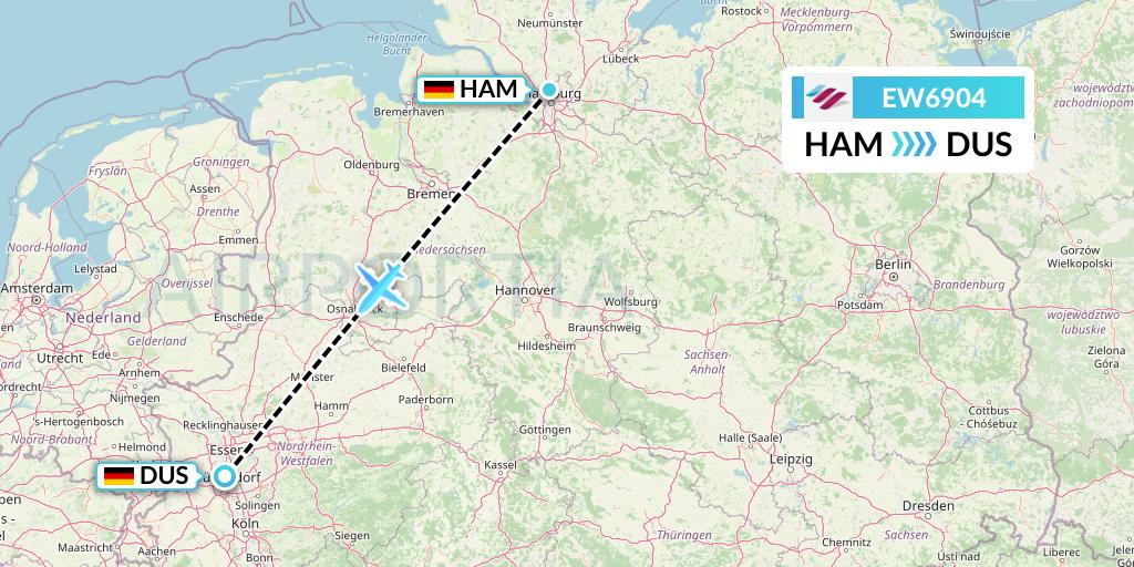 EW6904 Eurowings Flight Map: Hamburg to Dusseldorf