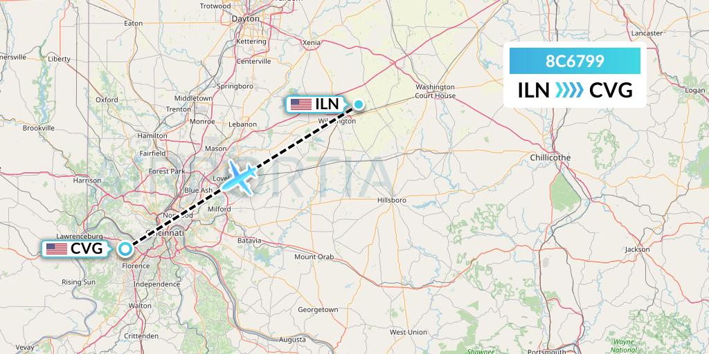 8C6799 Air Transport International Flight Map: Wilmington to Cincinnati