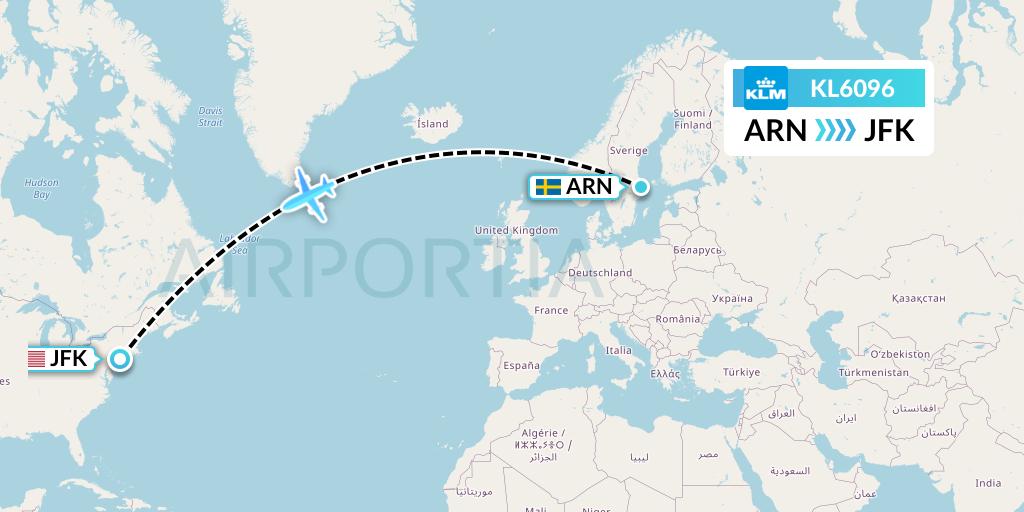 KL6096 KLM Flight Map: Stockholm to New York