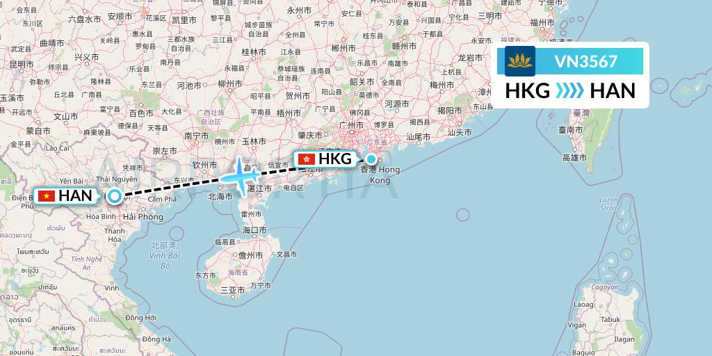 VN3567 Vietnam Airlines Flight Map: Hong Kong to Hanoi