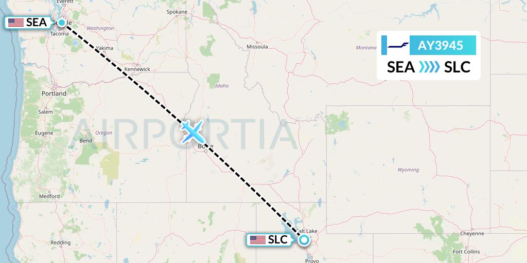 AY3945 Finnair Flight Map: Seattle to Salt Lake City