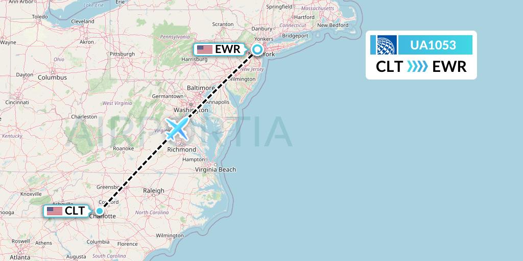 UA1053 United Airlines Flight Map: Charlotte to New York