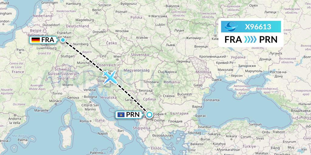 X96613 Avion Express Flight Map: Frankfurt to Pristina