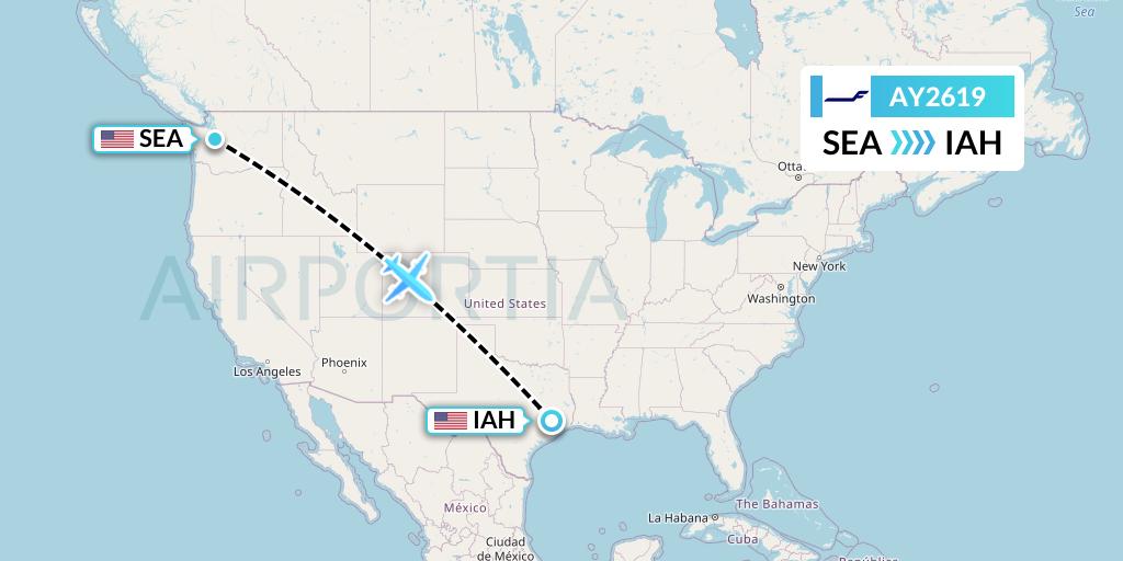AY2619 Finnair Flight Map: Seattle to Houston