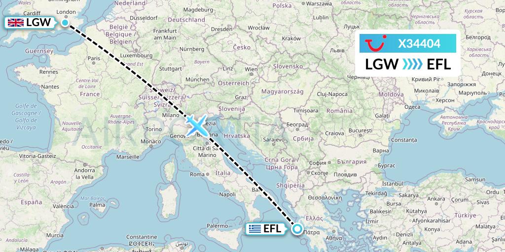 X34404 TUI fly Germany Flight Map: London to Kefalonia