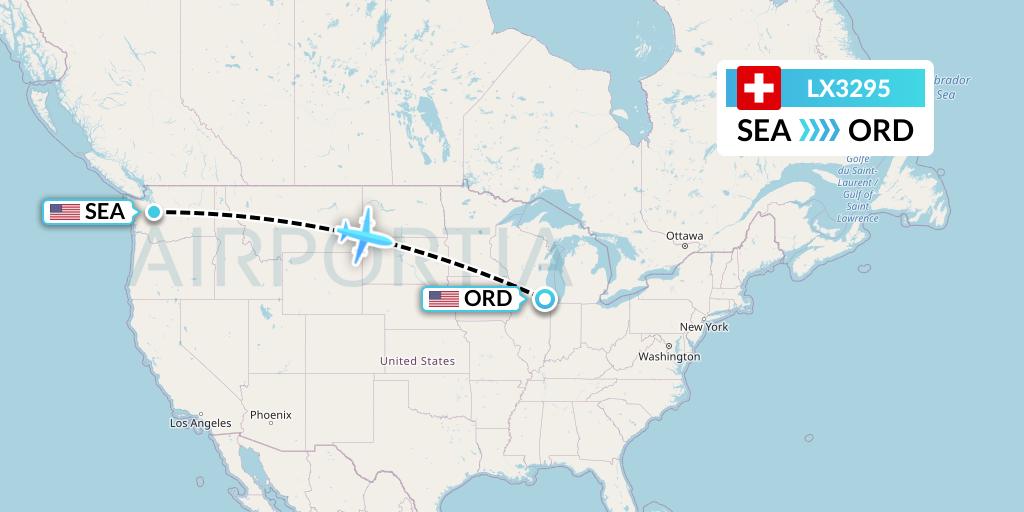 LX3295 Swiss Flight Map: Seattle to Chicago