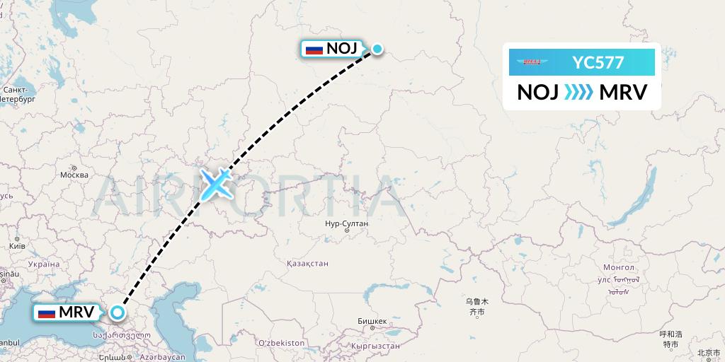 YC577 Yamal Airlines Flight Map: Noyabrsk to Mineralnye Vody