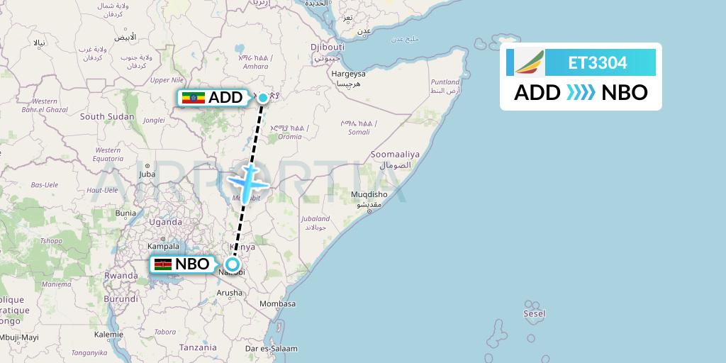 ET3304 Ethiopian Airlines Flight Map: Addis Ababa to Nairobi
