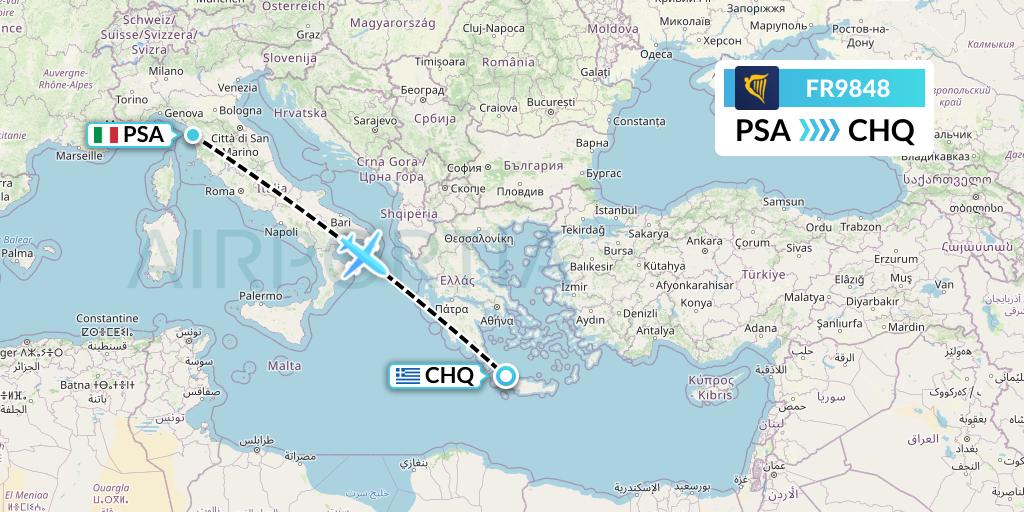 FR9848 Ryanair Flight Map: Pisa to Chania