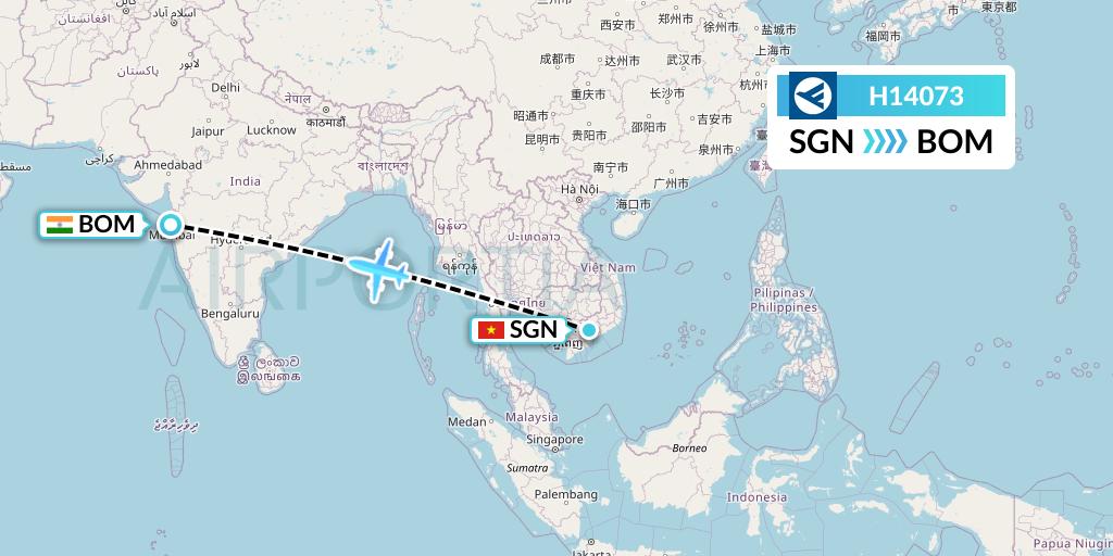 H14073 Hahn Air Systems Flight Map: Ho Chi Minh City to Mumbai