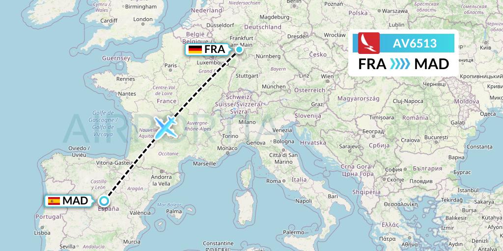 AV6513 Avianca Flight Map: Frankfurt to Madrid