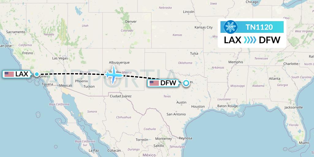 TN1120 Air Tahiti Nui Flight Map: Los Angeles to Dallas