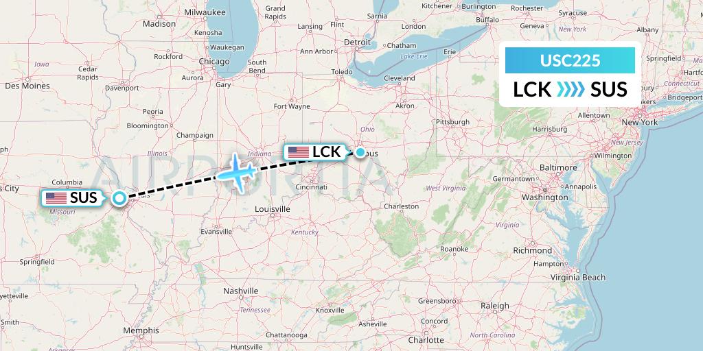 USC225 Airnet Express Flight Map: Columbus to St. Louis