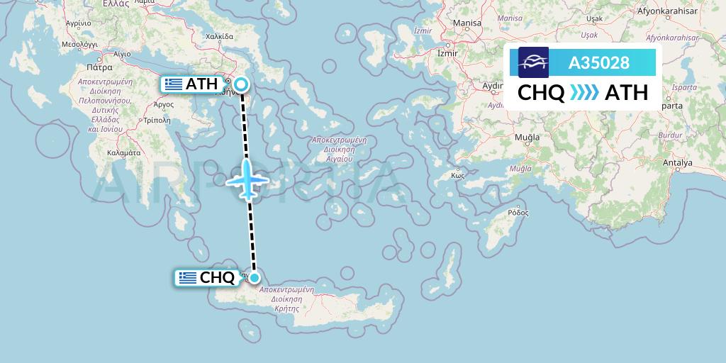 A35028 Aegean Airlines Flight Map: Chania to Athens