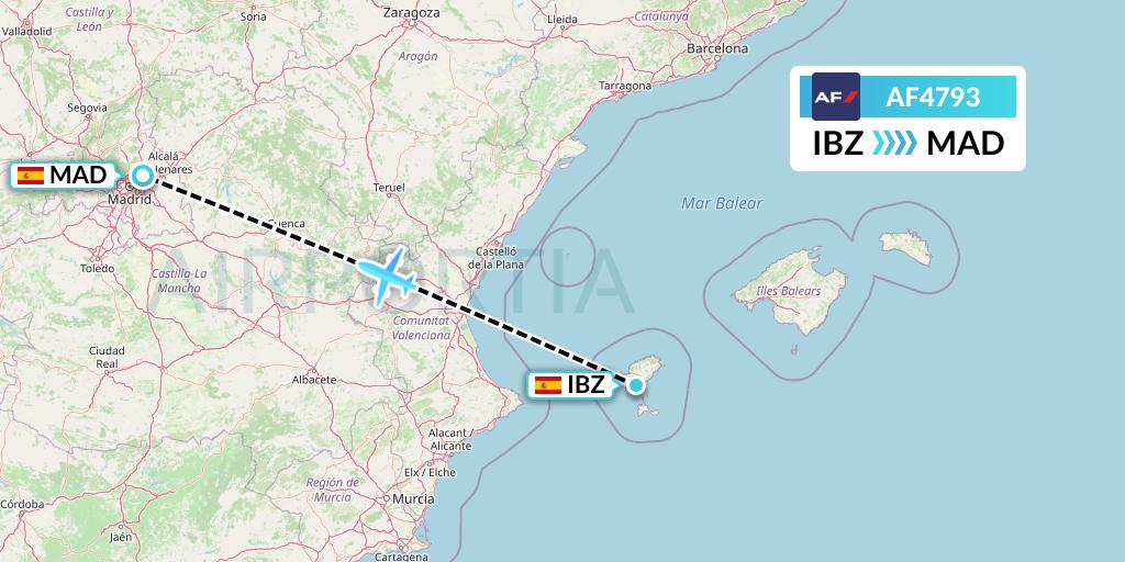 AF4793 Air France Flight Map: Ibiza to Madrid