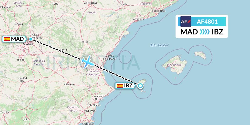 AF4801 Air France Flight Map: Madrid to Ibiza