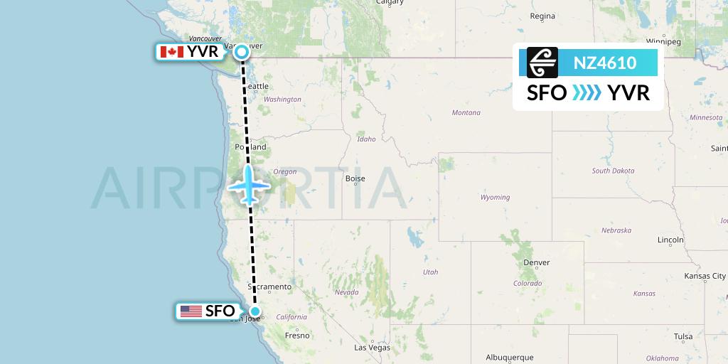 NZ4610 Air New Zealand Flight Map: San Francisco to Vancouver