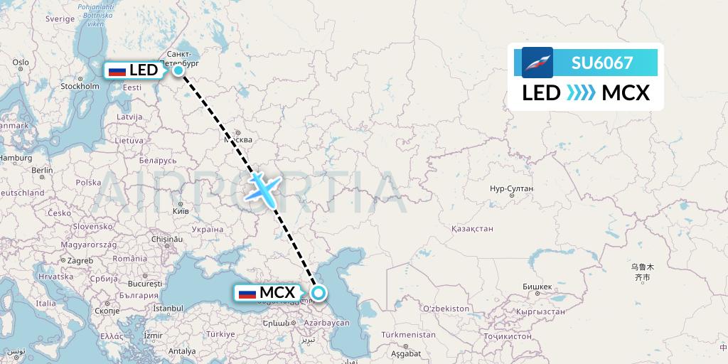 SU6067 Aeroflot Flight Map: St. Petersburg to Makhachkala