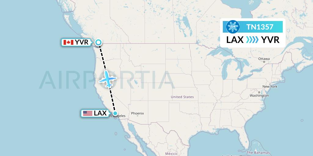 TN1357 Air Tahiti Nui Flight Map: Los Angeles to Vancouver
