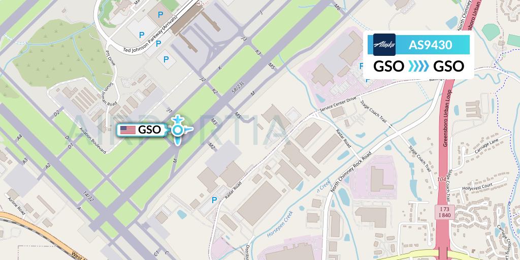 AS9430 Alaska Airlines Flight Map: Greensboro to Greensboro