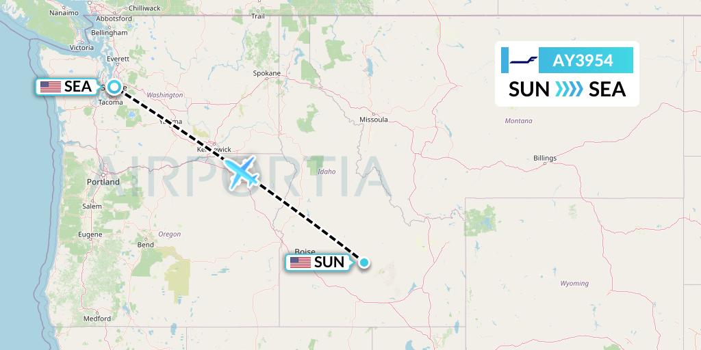 AY3954 Finnair Flight Map: Hailey to Seattle