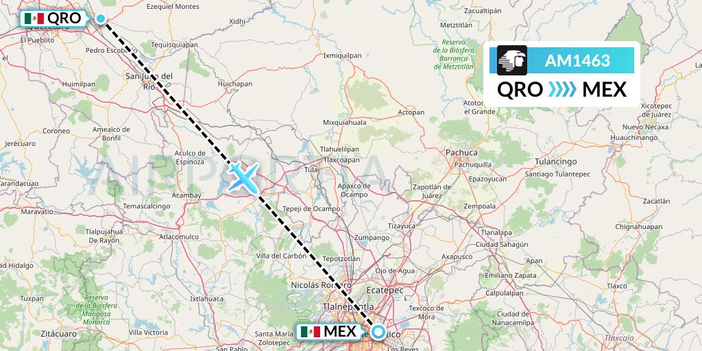 AM1463 Aeromexico Flight Map: Queretaro to Mexico City