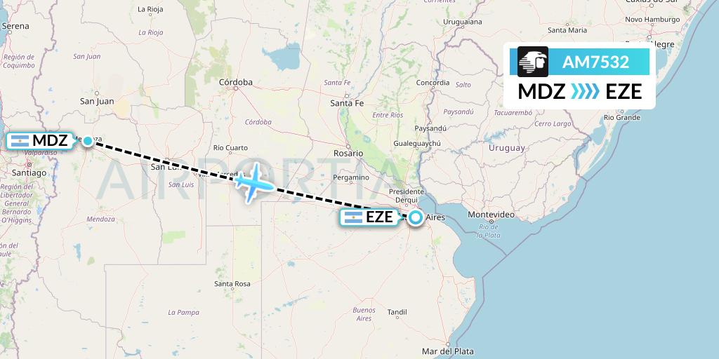 AM7532 Aeromexico Flight Map: Mendoza to Buenos Aires