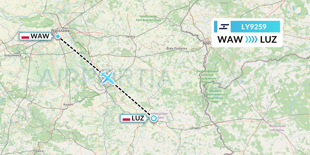 LY9259 El Al Flight Map: Warsaw to Lublin