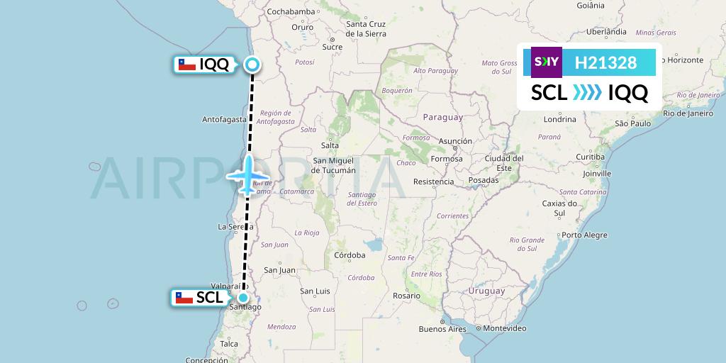 H21328 Sky Airline Flight Map: Santiago to Iquique