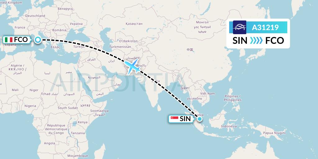 A31219 Aegean Airlines Flight Map: Singapore to Rome