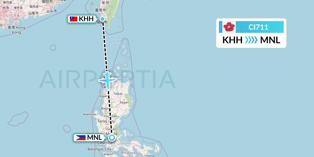 CI711 China Airlines Flight Map: Kaohsiung to Manila