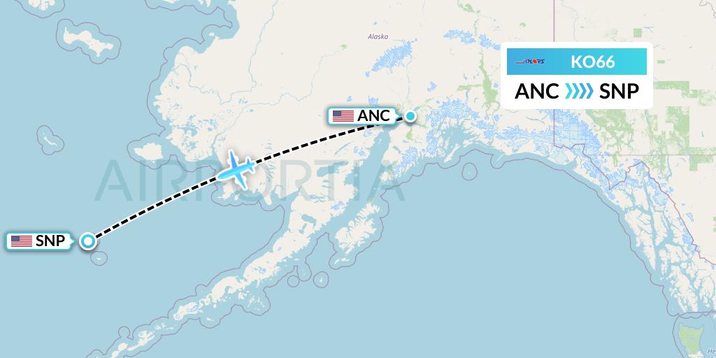 KO66 Komiaviatrans Flight Map: Anchorage to St. Paul Island
