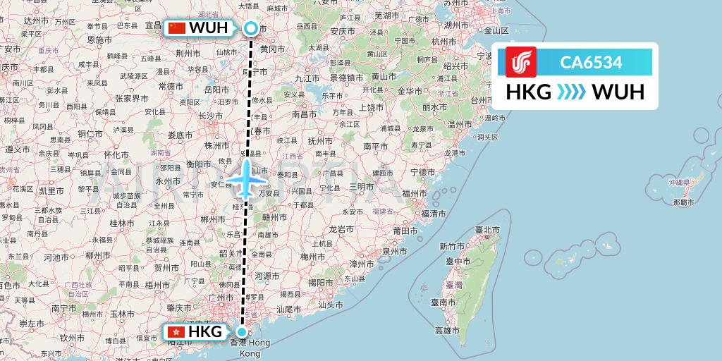 CA6534 Air China Flight Map: Hong Kong to Wuhan