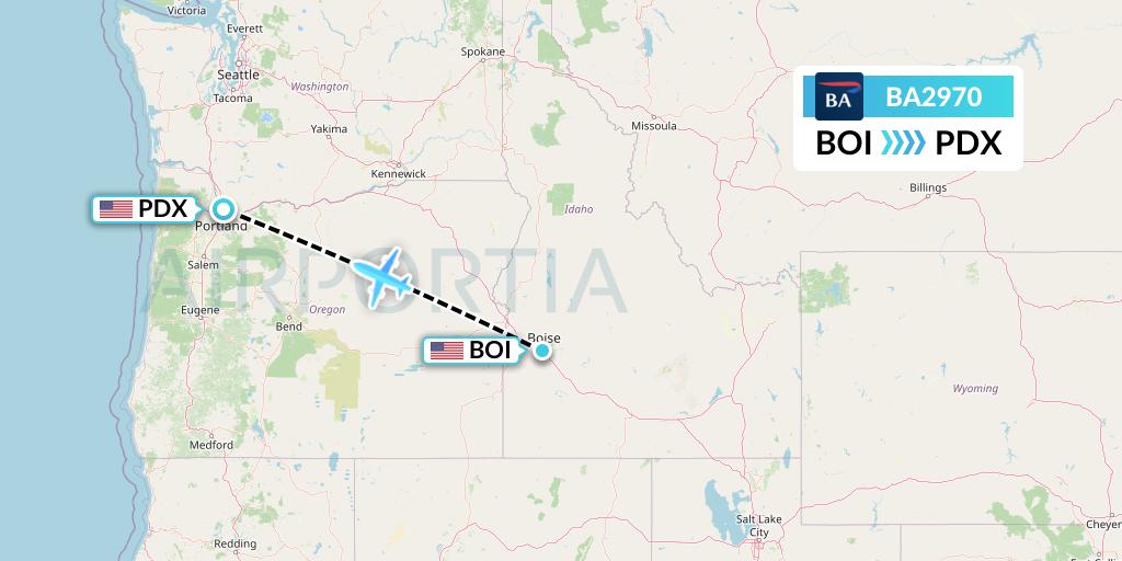 BA2970 British Airways Flight Map: Boise to Portland