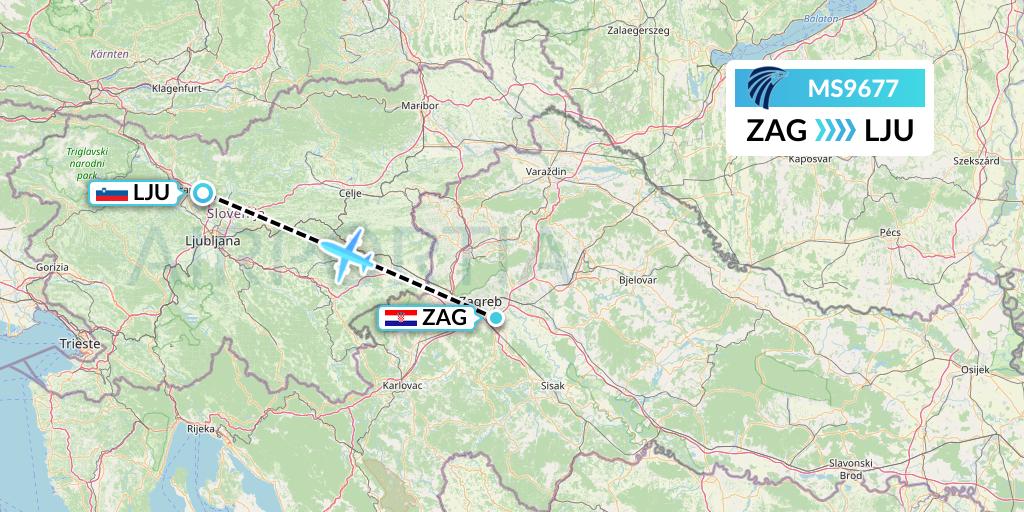 MS9677 EgyptAir Flight Map: Zagreb to Ljubljana