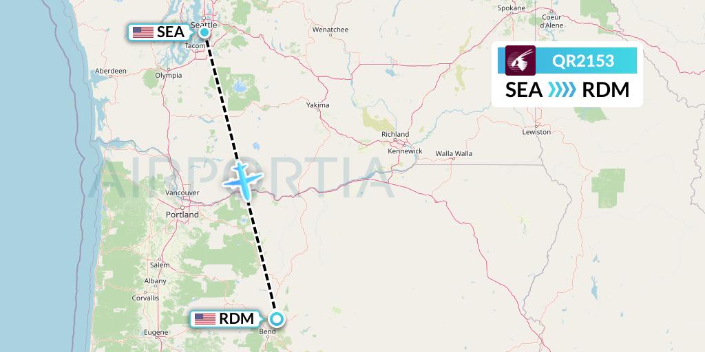 QR2153 Qatar Airways Flight Map: Seattle to Redmond
