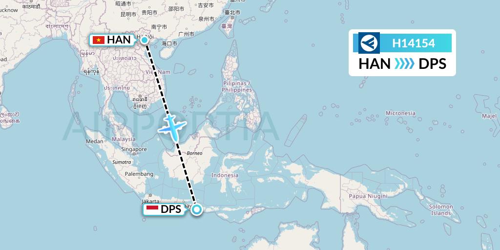 H14154 Hahn Air Systems Flight Map: Hanoi to Denpasar