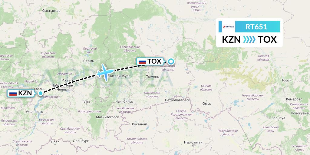 RT651 UVT aero Flight Map: Kazan to Tobolsk