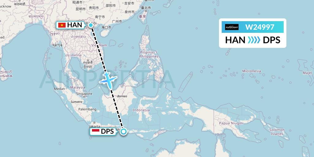 W24997 Flex Flight Flight Map: Hanoi to Denpasar
