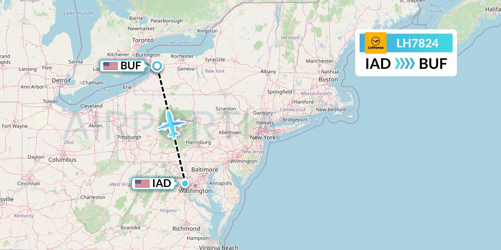LH7824 Lufthansa Flight Map: Washington to Buffalo
