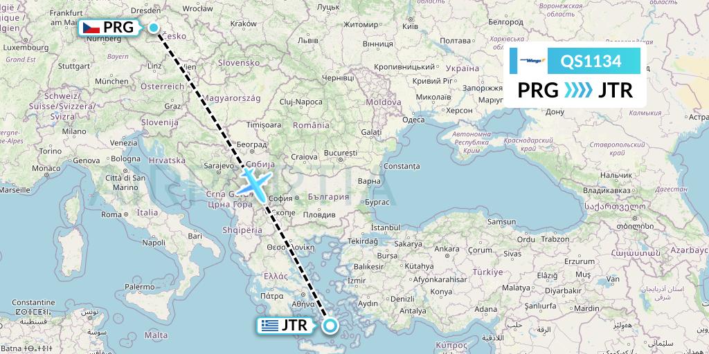 QS1134 Smartwings Flight Map: Prague to Santorini