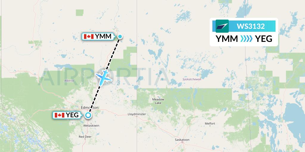 WS3132 WestJet Flight Map: Fort McMurray to Edmonton