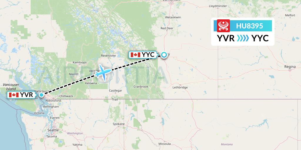 HU8395 Hainan Airlines Flight Map: Vancouver to Calgary