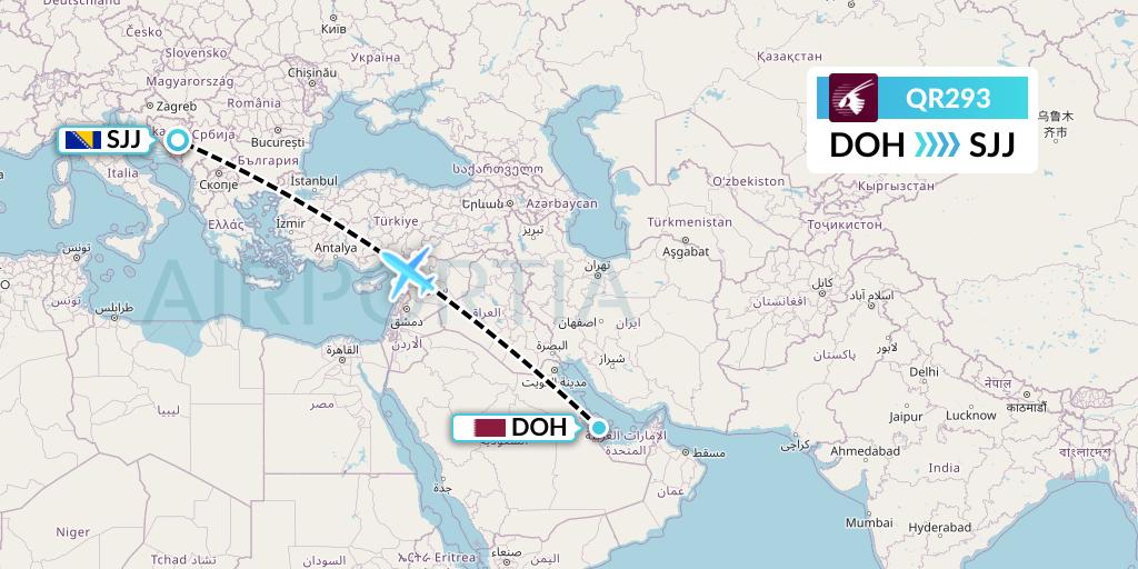 QR293 Qatar Airways Flight Map: Doha to Sarajevo